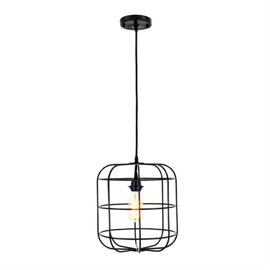 Industrial Pendant Light - Yosemite Black Iron Cage Pendant BS8417