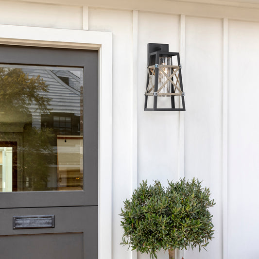 Yosemite Home Decor 1 Light Exterior in Black & Gold Finish with Clear Seeded Glass