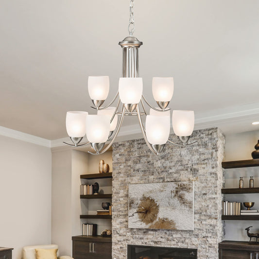 Yosemite Home Decor 1261-9U-BN Mirror Lake Collection Nine Light Chandelier, Brushed Nickel, 215 Piece