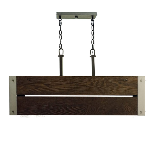 Yosemite Home Decor Corbin 4-Light Modern Farmhouse Island Chandelier with Dark Stained Wood Shade and Metal Accents, Brown