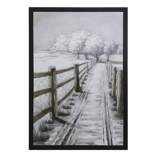 Yosemite Home Decor Country Road II' - 43" Wx63H Wall Art Hand Painted on Canvas, enhanced with 3D elements, Framed, Black, 3230094