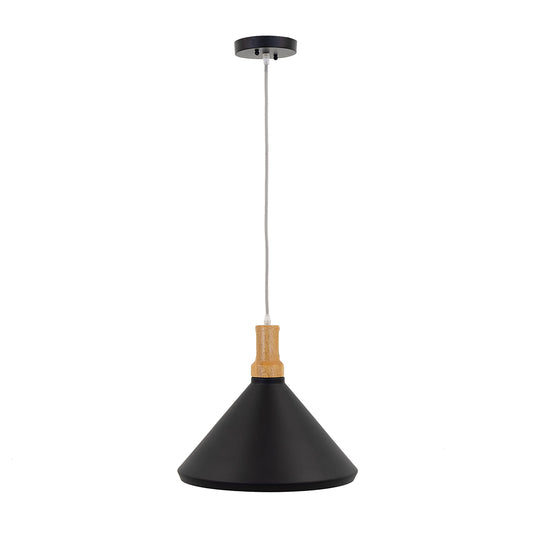 Pendant Light - Industrial Black & Wood Aluminum Fixture by Yosemite Home Decor