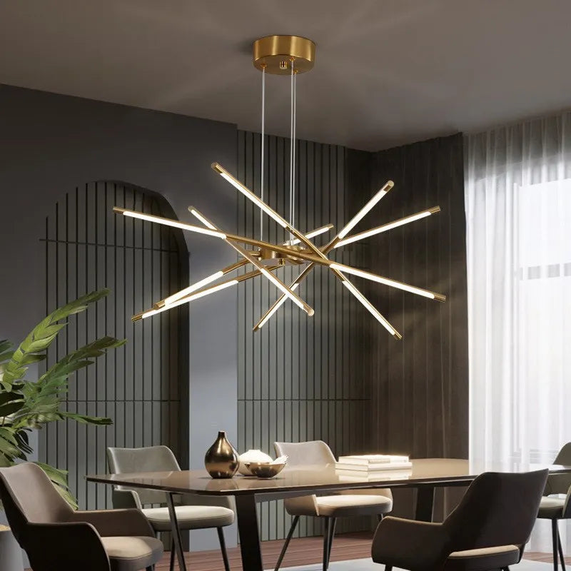Modern Spider Chandelier with LED Linear Arms - Gold & Black Finish Options
