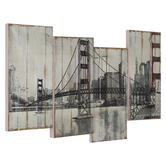 Golden Gate Bridge Rustic Wood Panel Wall Art - Black White Turquoise Red 39x24"