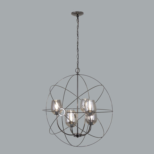 Yosemite Home Decor 6-Light Black Chrome Cristobal Chandelier with Smoke Glass Shade