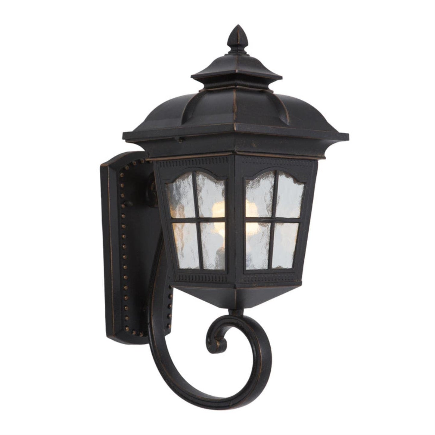 Oil-rubbed bronze outdoor lantern with water glass design, elegant Amelia Collection for entryways