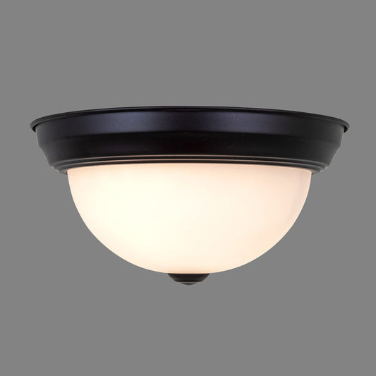 Yosemite Home Decor 2 Light Flushmount in Flat Black Finish with White Glass