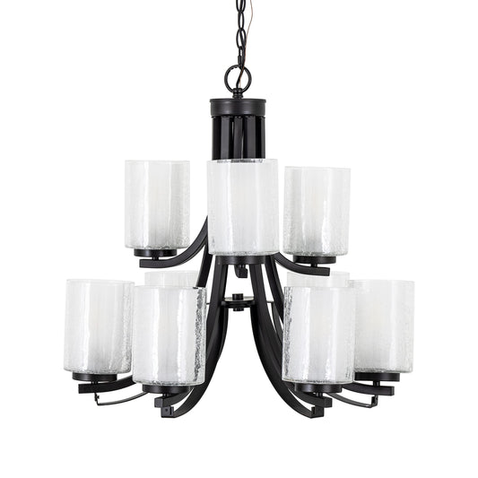 Yosemite Home Decor 9-Light Double Tier Modern Chandelier in Oil Rubbed Bronze with Double Layered Clear Seeded Outer and Frosted Inner Glass,26.7 x 26.7 x 25.5