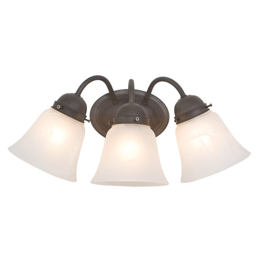 A traditional 3-light oil rubbed bronze bathroom vanity light fixture with elegant design for mirror illumination.
