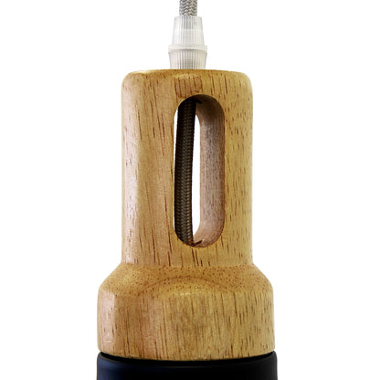 Pendant Light - Industrial Black & Wood Aluminum Fixture by Yosemite Home Decor