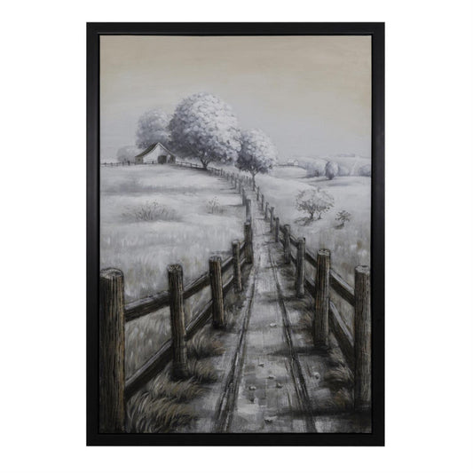3D country road canvas art showing Yosemite landscape with textured elements in black frame
