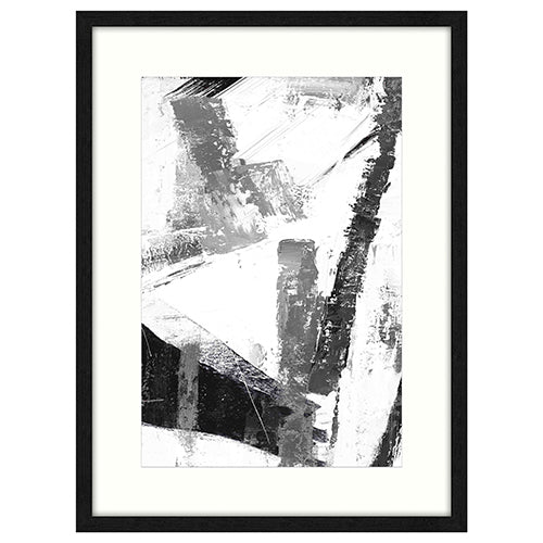 Black and white modern framed wall art with dynamic brush strokes in elegant design