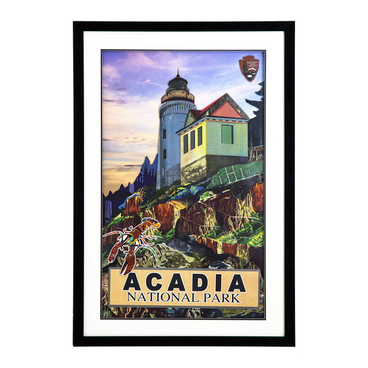 3D collage wall art of Acadia National Park featuring layered Bass Harbor lighthouse design