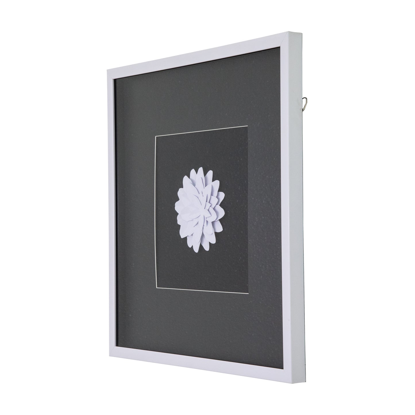Papayrus II 3D Paper Flower Wall Art - White Handcrafted Shadowbox Frame 21.7"