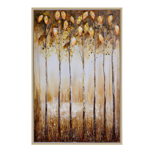 Golden woodland landscape canvas art with textured gold details and floating frame by Yosemite