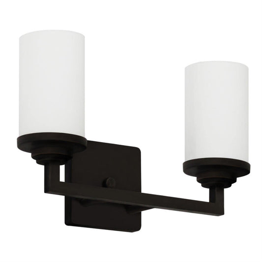 Yosemite Home Decor Jordan 2-Light Vanity Light in Ebony Bronze Finish with Frosted White Glass Shades