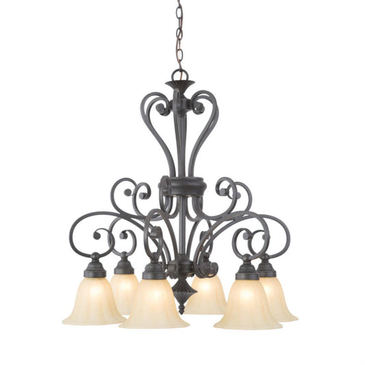 Elegant Sierra Slate 6-light wood pendant chandelier with minimalist design for warm illumination
