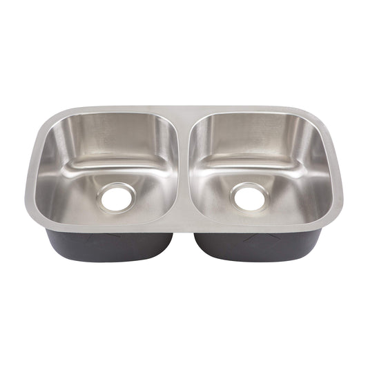Undermount stainless steel double bowl kitchen sink with seamless countertop design
