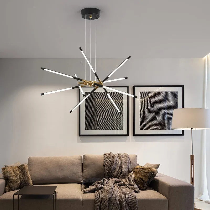 Modern Spider Chandelier with LED Linear Arms - Gold & Black Finish Options