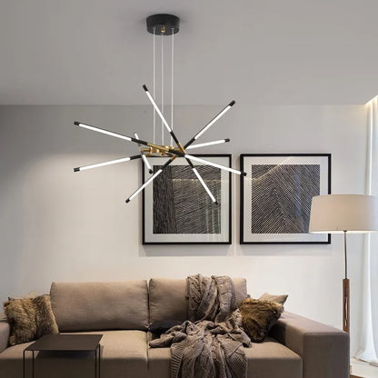 Modern Spider Chandelier with LED Linear Arms - Gold & Black Finish Options