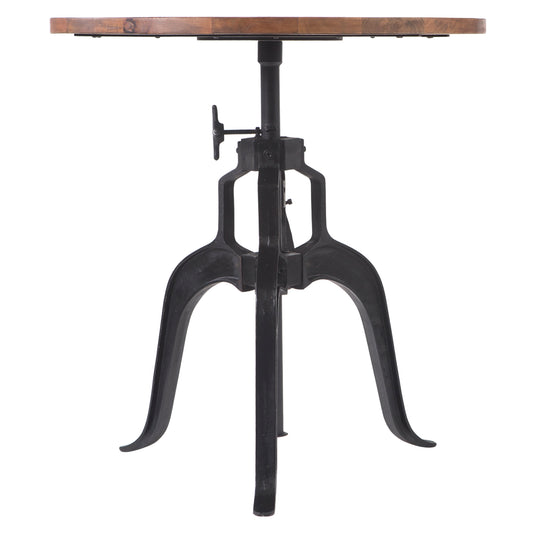 Rustic adjustable crank table with mango wood top and iron base, heights 30-40 inches