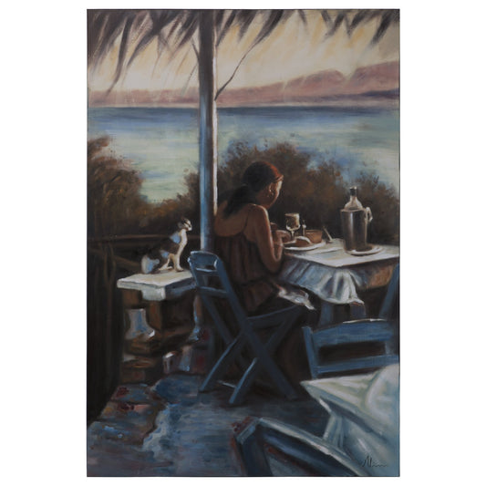 Cafe Days Art Print with oil embellishments in warm earth tones, ready to hang in dining areas
