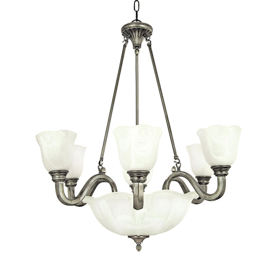 Yosemite Home Decor Mahogany Chandelier with White Marble Shade, 9-Light, Satin Nickel, 34" W x 35"H