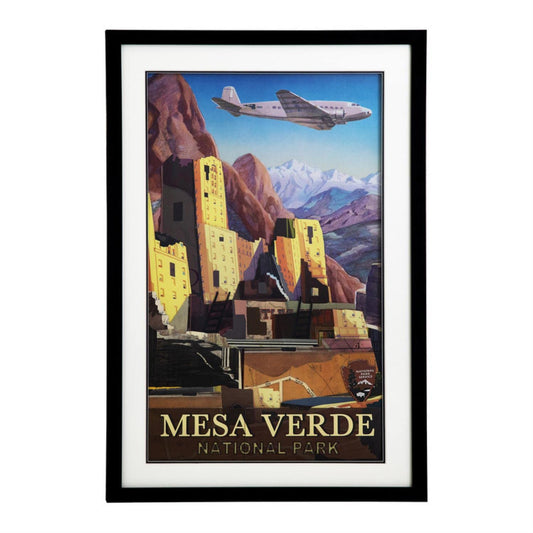 Mesa Verde 3D glass wall art featuring layered paper cliff dwellings in decorative collage frame
