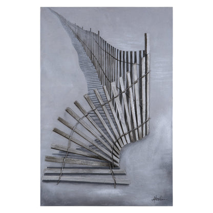 Textured 3D wall art depicting abstract grey fence design with stunning depth effect
